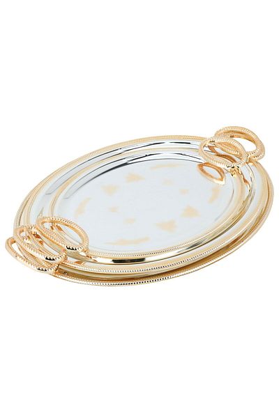 Alsaif Gallery Al Saif Gallery Stainless Steel Tray Set, 3 Pieces - Gold