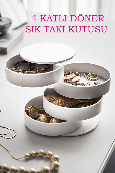 ORSA HOME Organizator rotativ de bijuterii cu 4 niveluri, cutie de depozitare elegantă pentru inele, colier, cercei 259