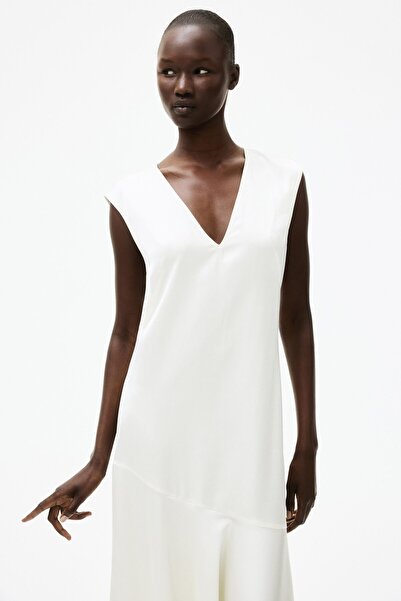 H&M V Yakalı Saten Elbise