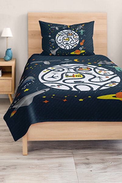 Realhomes مجموعة غطاء سرير بيكيه لغرفة الأطفال والمراهقين ذات طابع فضائي