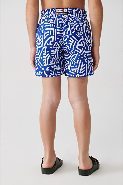 Avva Erkek Mavi Hızlı Kuruyan Baskılı Çocuk Deniz Şortu A31Y3859