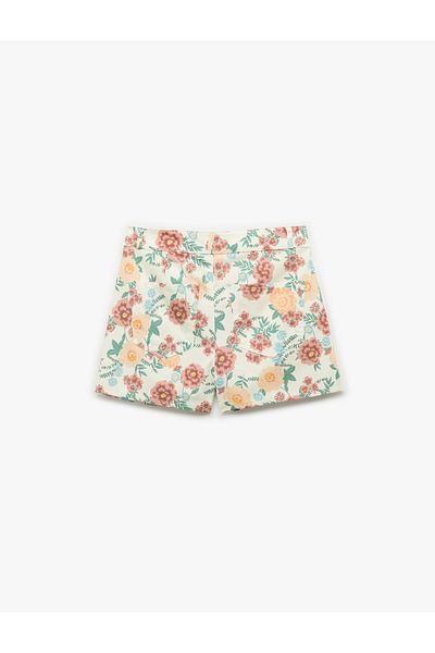 Koton Floral Mini Shorts with Regular Waist Pockets