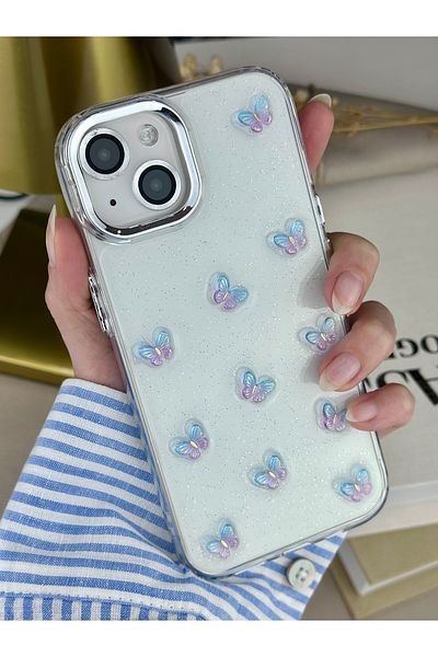 Go Aksesuar حافظة هاتف Apple Iphone 13 - 14 - 15 متوافقة مع 3D Mini Butterfly Epoxy Silicone