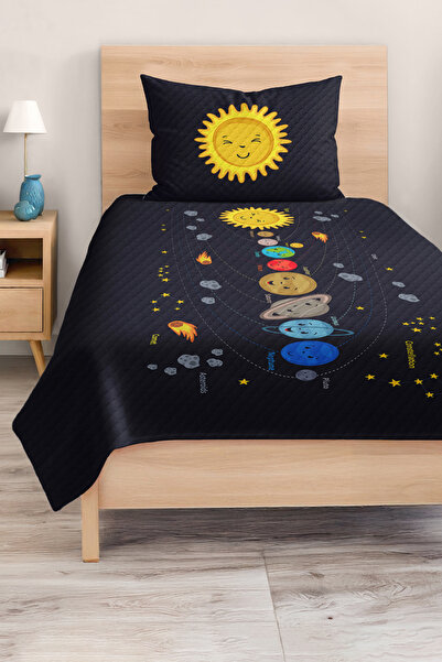Realhomes Solar System Patterned Single Children's and Teenager's Room Pique Set in Vibrant Colors