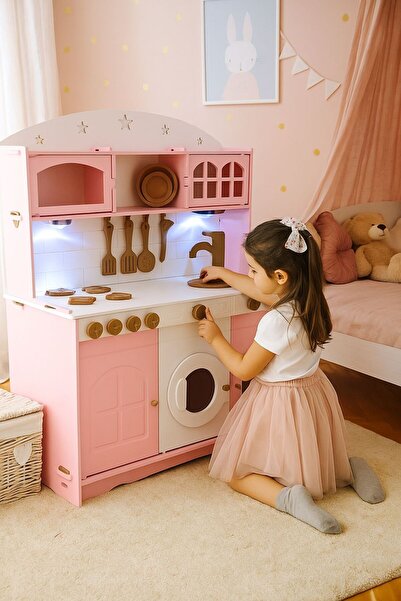 Özka Hobi Ahşap Özka 3 Kapaklı Pembe Boyalı Mutfak