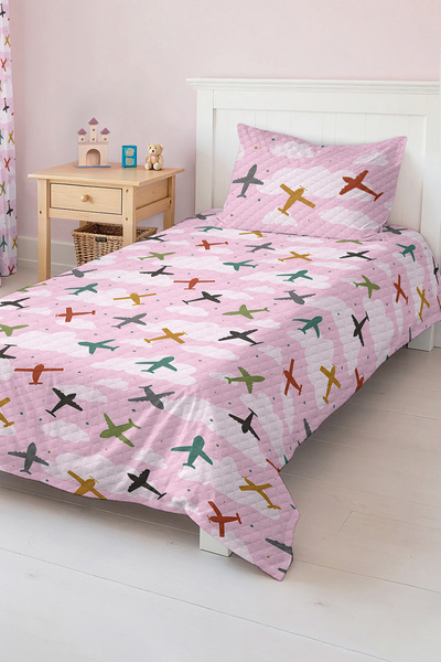 Realhomes مجموعة غطاء سرير بيك لغرفة الأطفال والمراهقين بنمط طائرة واحدة