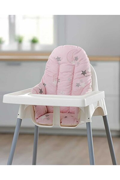 Bebek Özel Bebek Çocuk Mama Sandalyesi Minderi Pembe Ay Yıldız Ve Pembe Yıldı...