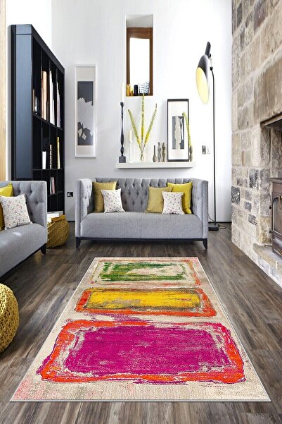 on the clouds Çok Renkli Geometrik Şekilli Yıkanabilir Kaymaz Taban Leke Tutm...