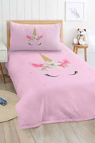 Realhomes Unicorn Desenli Çocuk ve Genç Odası İçin Tek Kişilik Pike Takımı Yatak Örtüsü