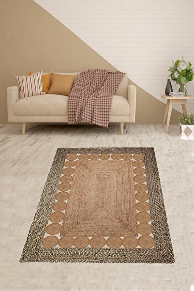 on the clouds Jüt Hasır Kilim Görünümlü Dijital Baskılı Kaymaz Taban Yıkanabi...