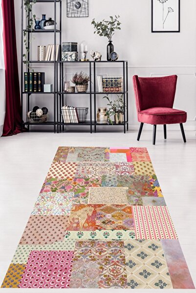 on the clouds Patchwork Çiçek Desenli Yıkanabilir Kaymaz Taban Leke Tutmaz Ço...