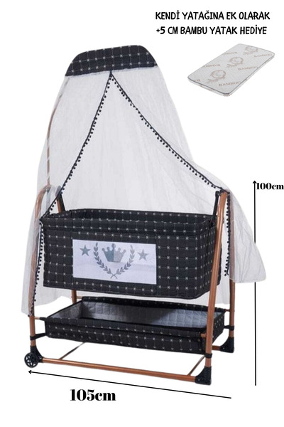 mamie Anne Yanı Cibinlikli, Sallanır, Sabitlenir, Tekerlekli, Sepetli, Keten ...