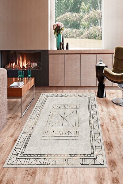 on the clouds Gri Zemin Iskandinav Desenli Yıkanabilir Kaymaz Taban Leke Tutm...