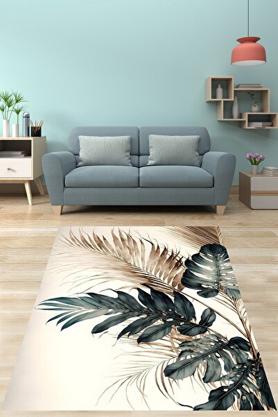 on the clouds Modern Büyük Yaprak Desenli Yıkanabilir Kaymaz Taban Leke Tutma...