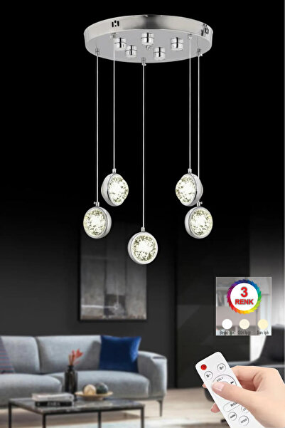 İstanbul Avize İstanbul Avize Dünya 5'li Gümüş Ledli Modern Kumandalı 3 Renk Led Avize