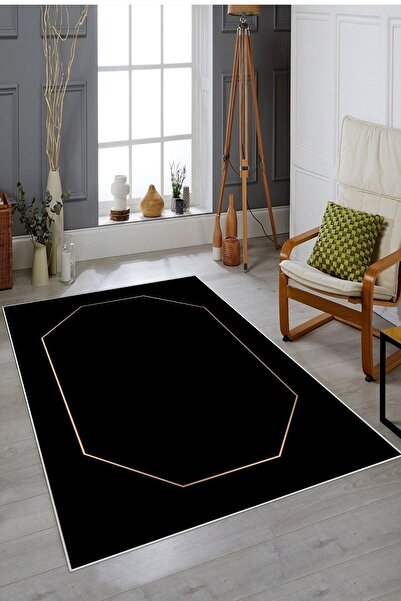 on the clouds Siyah Zemin Sekizgen Çerçeveli Yıkanabilir Kaymaz Taban Leke Tu...