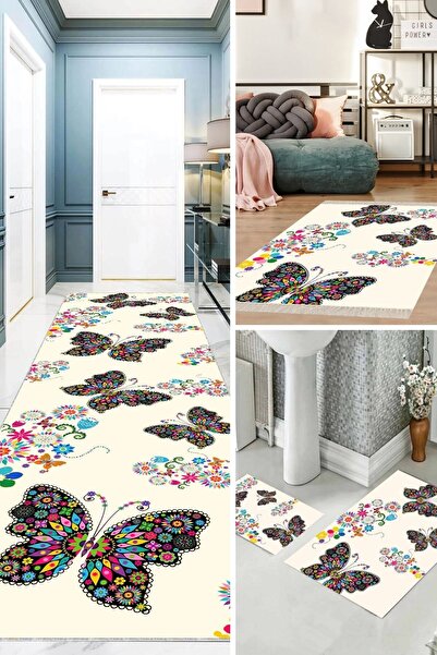 on the clouds 3'lü Yatak Odası Halısı Takımı Yolluk 3'lü Kalebekli (1ad - 2ad...