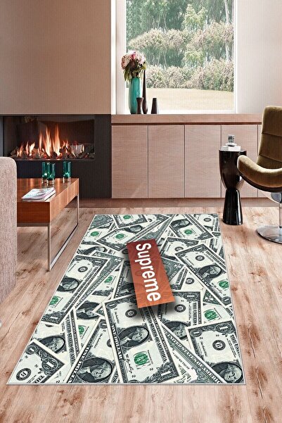 on the clouds Yeşil Dolar Desenli Yıkanabilir Kaymaz Taban Leke Tutmaz Modern...