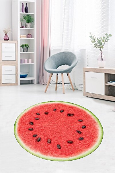 on the clouds Karpuz Desenli Dijital Baskı Yıkanabilir Kaymaz Taban Yuvarlak ...