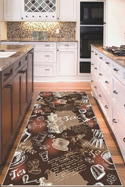 Genel Markalar Çay Kahve Desenli Kahverengi Kaymaz Taban Leke Tutmaz Yıkanabi...