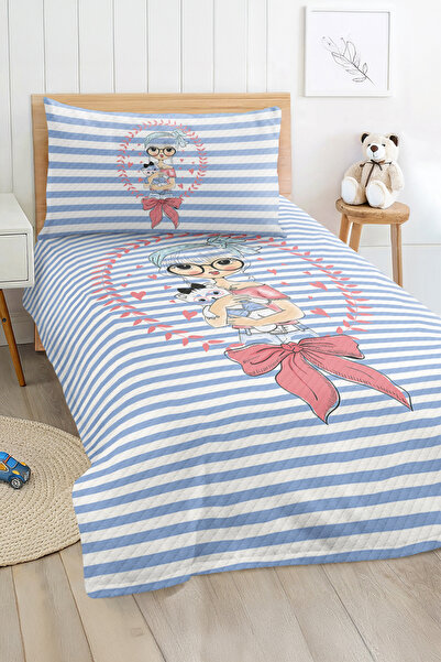 Realhomes مجموعة غطاء سرير بيكيه لغرفة الأطفال والمراهقين مع شكل فتاة مخططة ب...