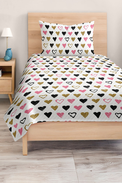 Realhomes Vivid Colorful Heart Patterned Single Children's and Teenager's Room Pique Set