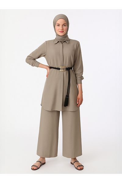 Refka Soft Feel Tunic Trousers Double Set - Mink - Refka