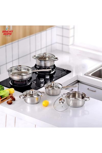 Bright Home 12Pcs Stainless Steel Cookware Set With Glass Lid