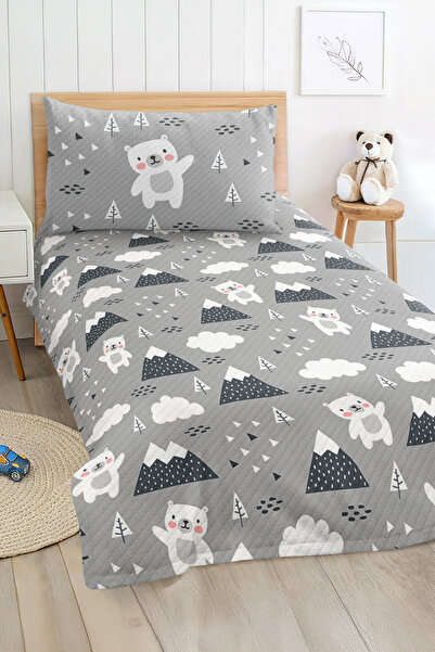 Realhomes مجموعة غطاء سرير لغرفة الأطفال والمراهقين منقوشة على شكل دمية دب لطيفة