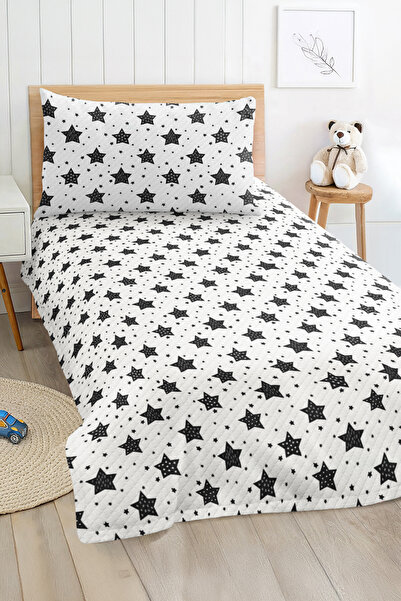 Realhomes Black Star Patterned Single Children's and Teenager's Room Pique Set Bedspread