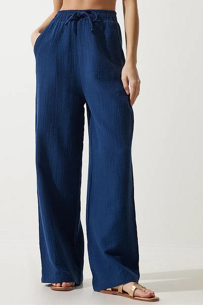 Balenbi Women's Elastic Waist Palazzo Muslin Trousers 1096