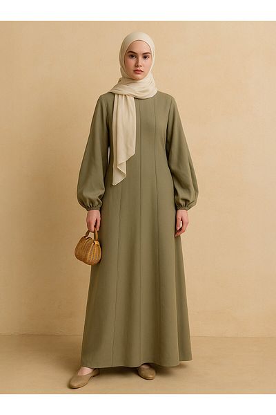 Benin Φόρεμα Hijab με λεπτομέρεια από λινό μείγμα - Πράσινο -