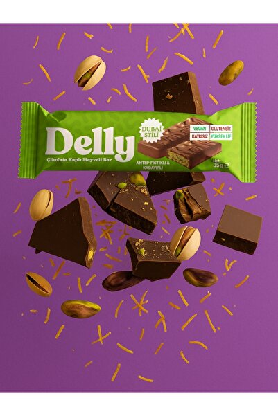 Delly 12 Adet Çikolata Kaplı - Antep Fıstıklı & Kadayıflı Meyveli Bar 35g