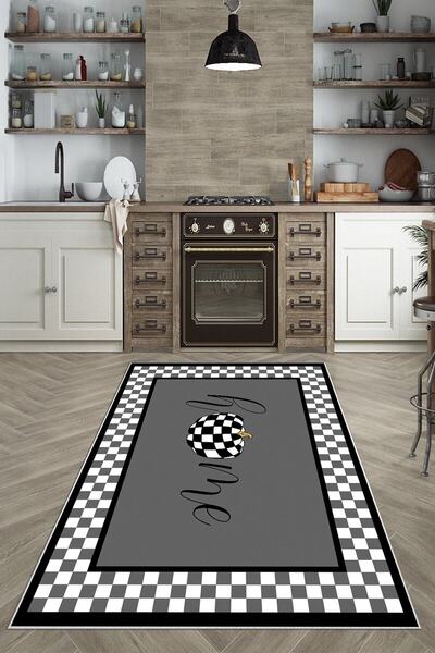 farbala Gri Beyaz Dama Desenli Yıkanabilir Kaymaz Taban Leke Tutmaz Yıkanabil...