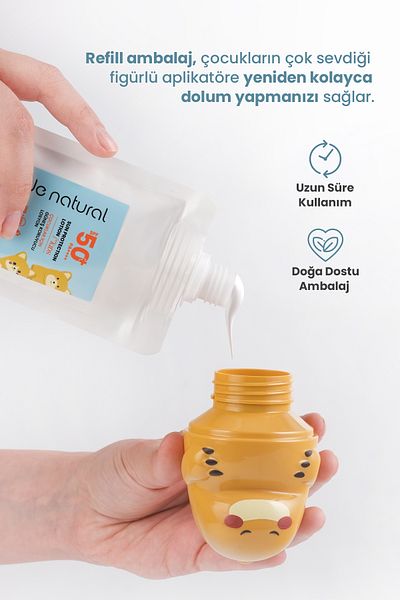 Bade Natural Children's Sunscreen Lotion 50+ Spf 100% Natural Refill Package + Dinosaur Figure Applicator Set