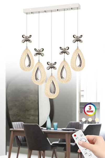 İstanbul Avize İstanbul Avize Hera Gümüş 5'li Yemek Masası Kumandalı 3 Renk L...