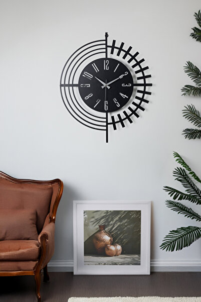 Muyika Design Duvar Saati 50cm Sessiz Mekanizma Siyah Metal Kasa Modern Tasarım - Dubai 50 Siyah Mds-50