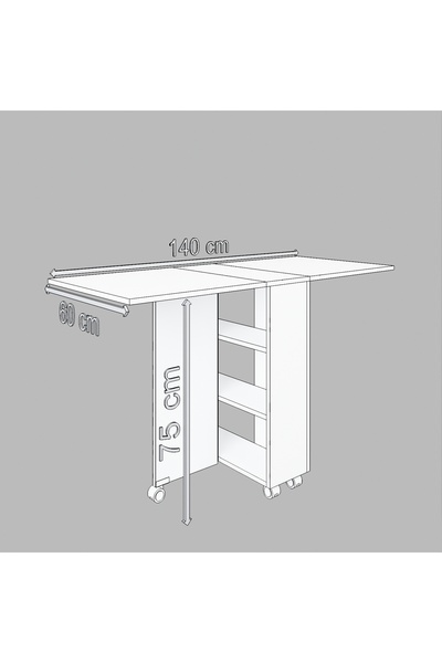 dekor fim DF01110BZ Ultra Flamingo Pratik Katlanır - Açılır Kapanır Raflı Mutfak Yemek Çalışma Masası