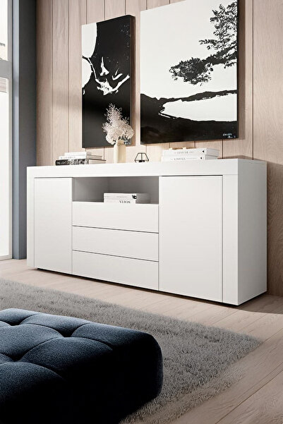 ECM Konsol Şık Büfe Modern Ve Zarif Konsol Mat Beyaz Büfe