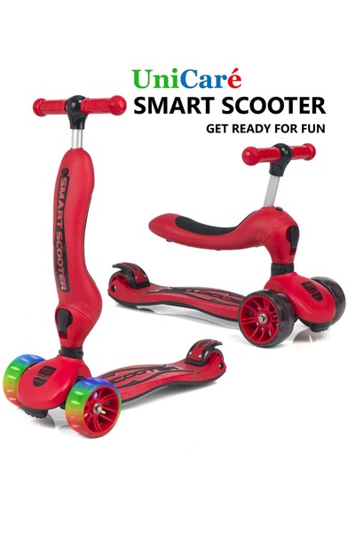 Genel Markalar Smart Oturaklı Çocuk Scooter 3 Tekerlekli Işıklı Ledli Scooter Yükseklik Ayarlı