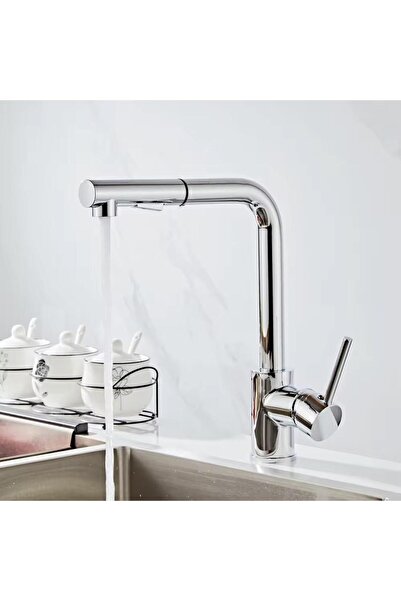 RENA DESIGN Chrome Spiral Mountain Bath Battery Double Mode Pull-And-Let Extending Head Princeton Body Kitchen Faucet