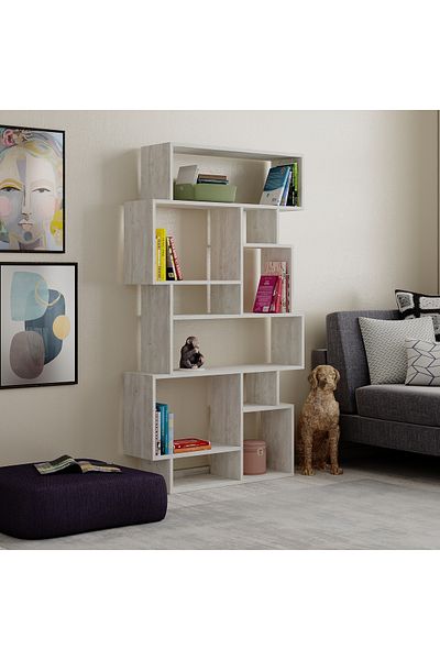 Mourah Home وحدة عرض مكتبة كارماتو الحديثة باللون الأبيض القديم