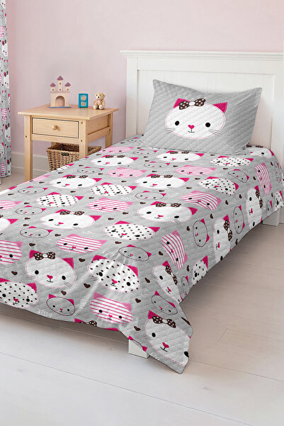 Realhomes Sevimli Kedi Desenli Tek Kişilik Çocuk ve Genç Odası Pike Takımı Ya...