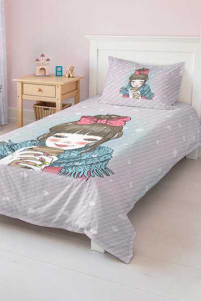 Realhomes مجموعة بيكيه لغرفة الأطفال والمراهقين ذات نمط منقط لطيف