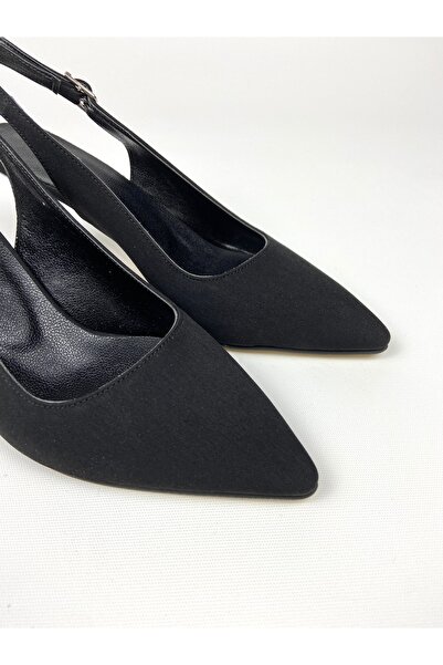 Gloriys Ayakkabı & Çanta Siyah saten 6 cm topuklu ayakkabı 01492