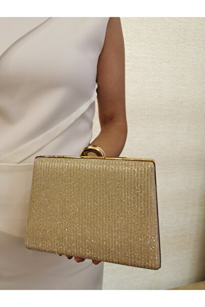 BEEGİ CONCEPT Women's Chupra Gold Evening Dress Clutch Night Chain Wedding Bag
