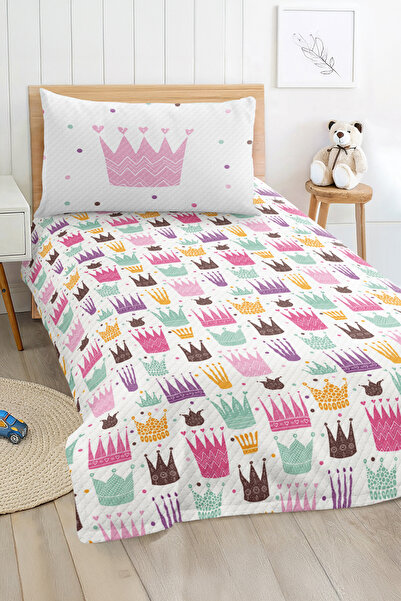 Realhomes Colorful Crown Patterned Single Children's and Teenager's Room Pique Set Bedspread