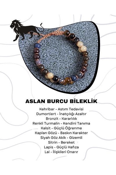 Saff Doğal Taş Certified Leo Zodiac Sign Tiger Eye and Garnet Stone Bracelet
