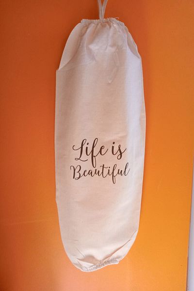 Emtory Home Life Is Beautiful Εκτυπωμένη Διπλή Ελαστική Φυσική Λινάρι Τσάντα - Οργανωτής Κουζίνας