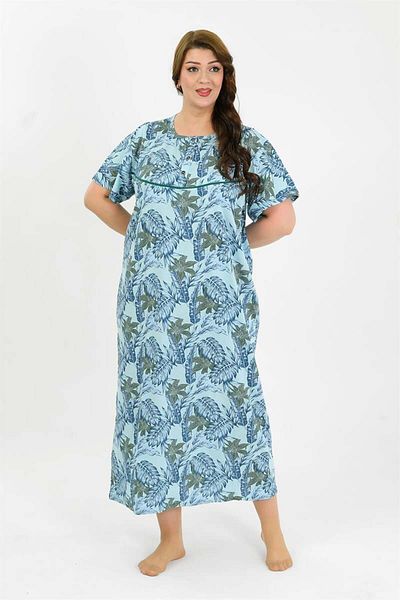 modaserdem Mdsrdm Women's Plus Size Short Sleeve Blue Mother Nightgown 1377